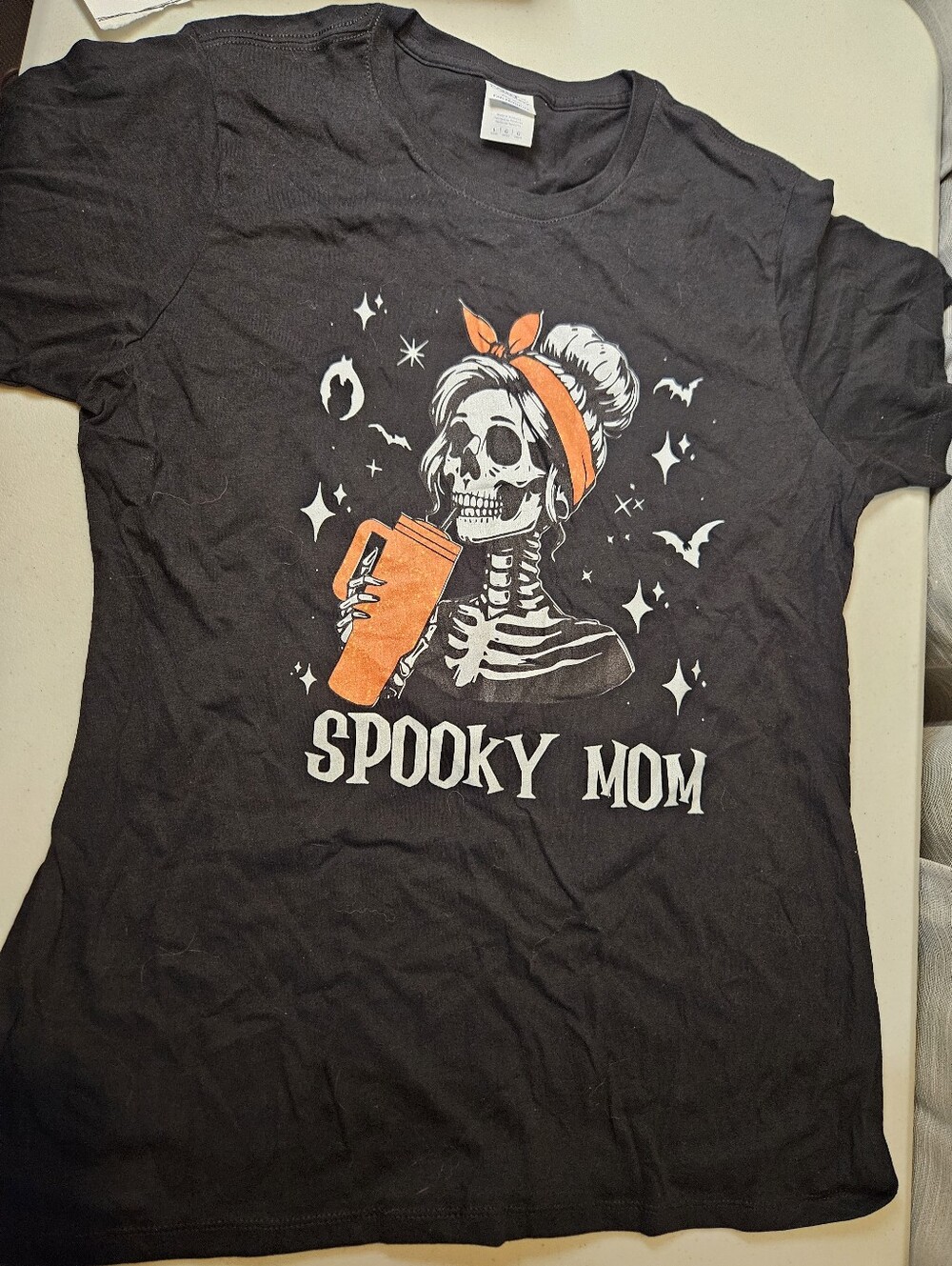 Women's T-shirt Skull Skeleton Drinking Tumbler Bow Mom Tee New Medium